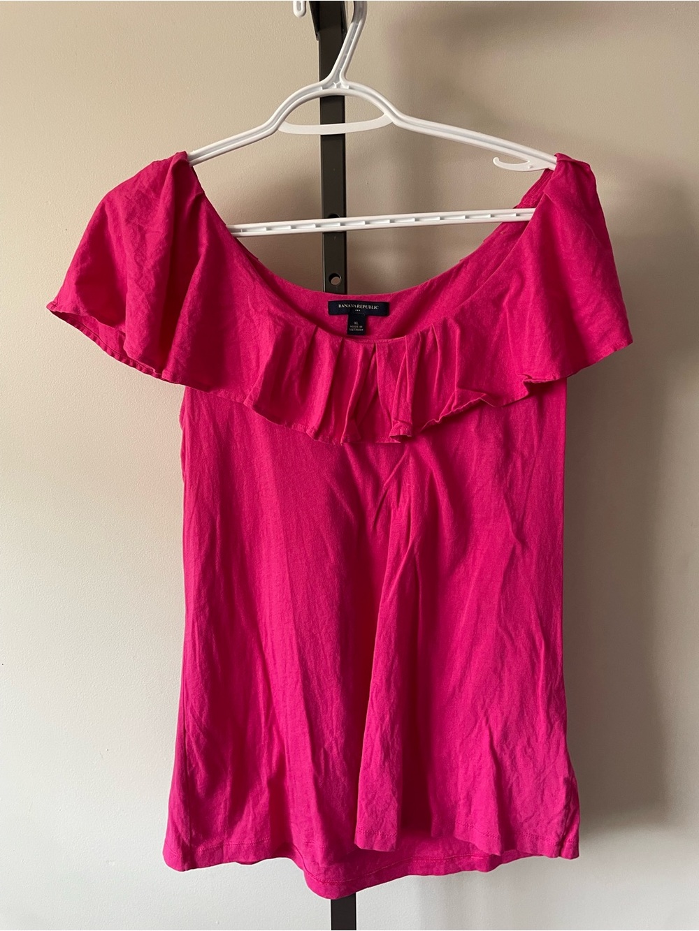 Banana Republic Ruffled Off Shoulder 100% Cotton Blouse Shirt Hot Pink XL